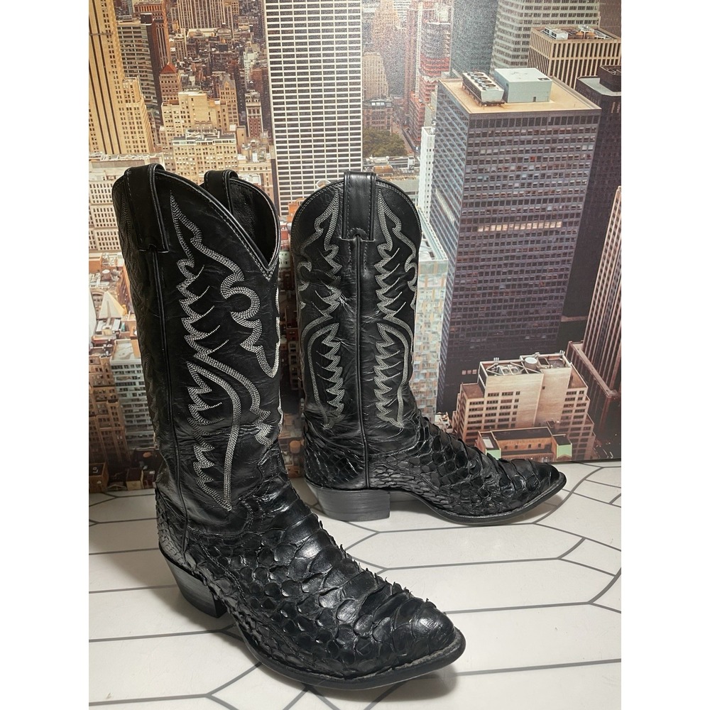 Vintage Justin Black Snake Skin Cowboy Western Boots Mens Sz 7.5 D/6046 USA Made - Picture 4 of 13